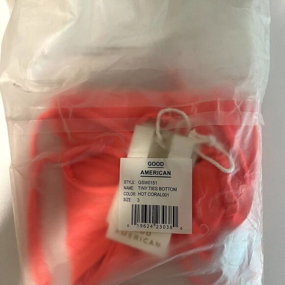 Good American Tiny Ties Bikini Bottom in Hot Coral Size 3 / Large - Picture 3 of 3